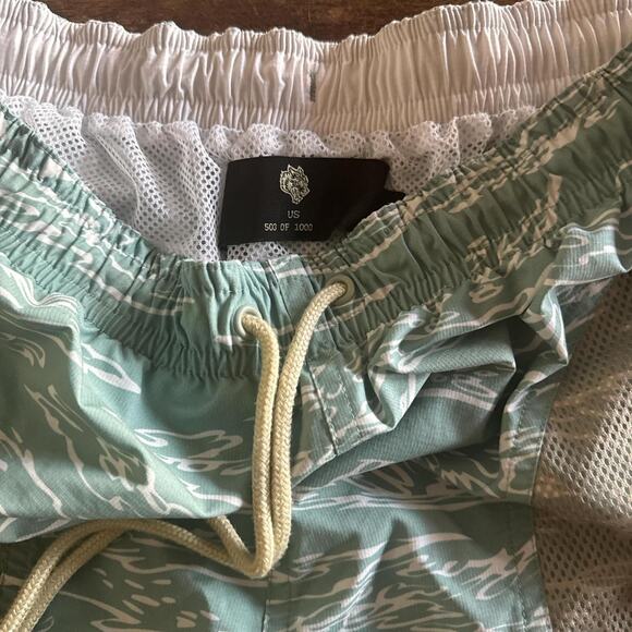 Green and white wolves swim trunks Medium - Picture 3 of 6